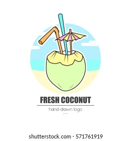 nice looking hand-drawn logo (icon, illustration) fresh coconut