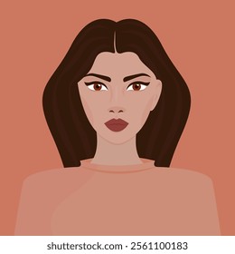 nice looking woman portrait illustration with brown wavy hair, vector