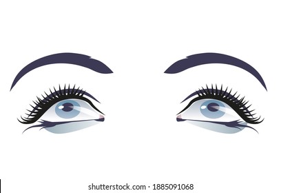 Nice makeup eyes and eyebrows isolated on white background