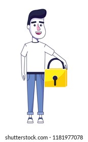 nice man with casual clothes and padlock