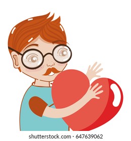 nice man with glasses and heart in the hands