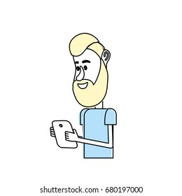 nice man with hairstyle and smartphone in the hand