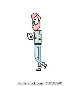 nice man with hairstyle and smartphone in the hand
