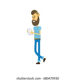 nice man with hairstyle and smartphone in the hand