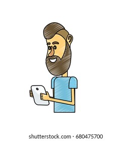 nice man with hairstyle and smartphone in the hand