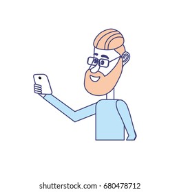 nice man with hairstyle and smartphone in the hand