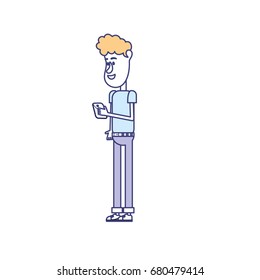nice man with hairstyle and smartphone in the hand