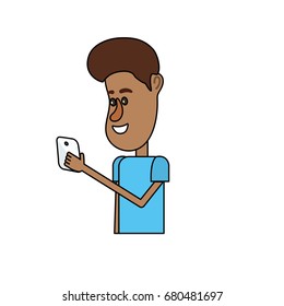 nice man with hairstyle and smartphone in the hand