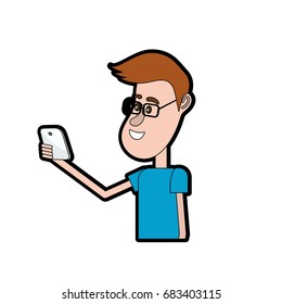 nice man with hairstyle and smartphone in the hand