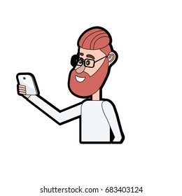 nice man with hairstyle and smartphone in the hand