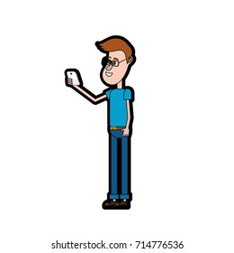 nice man with hairstyle and smartphone in the hand
