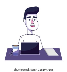 nice man with laptop technology and coffee