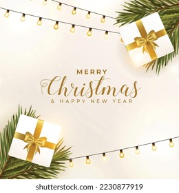 schöner, fröhlicher Weihnachtshintergrund mit Geschenkbox und Lichtdekoration 
