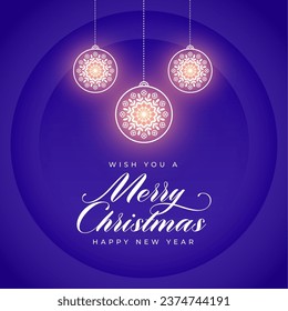 nice merry christmas invitation card with hanging bauble vector