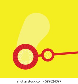 nice modern & clean yellow background in the summer with a wand blowing soap bubbles cartoon vector isolated & one big bubble illustration. inspiration & imagination