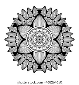 Nice monochrome Vector Mandala. Geometric circle element.
