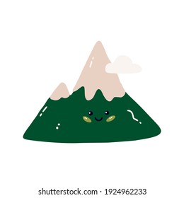 Schöner Berg. Illustration eines flachen grünen Berges. Rutsche charakterisiert einen Berg. Flache Vektorgrafik einzeln auf weißem Hintergrund