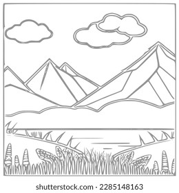 Niza Montaña, río y paisaje de cielo coloreado Libro. Ilustración vectorial.