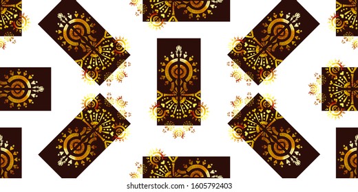 Nice native gold ornament pattern hand-drawn ikat geometric background - Ethnic folk pattern. Tribal embroidery background. Vector