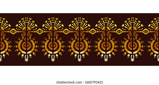 Nice native gold ornament pattern hand-drawn ikat geometric background - Ethnic folk pattern. Tribal embroidery background. Vector