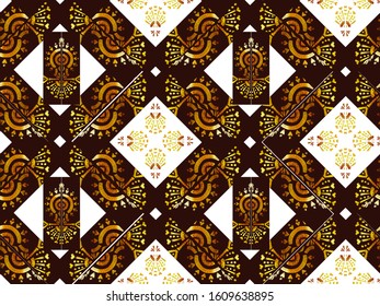 Nice native gold ornament pattern hand-drawn ikat geometric background - Ethnic folk pattern. Tribal embroidery background. Vector