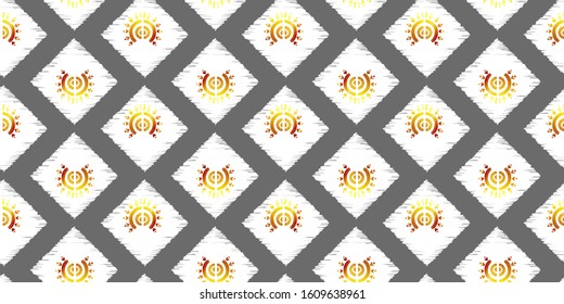 Nice native gold ornament pattern hand-drawn ikat geometric background - Ethnic folk pattern. Tribal embroidery background. Vector