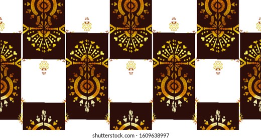 Nice native gold ornament pattern hand-drawn ikat geometric background - Ethnic folk pattern. Tribal embroidery background. Vector