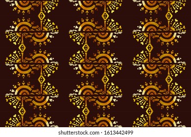 Nice native gold ornament pattern hand-drawn ikat geometric background - Ethnic folk pattern. Tribal embroidery background. Vector