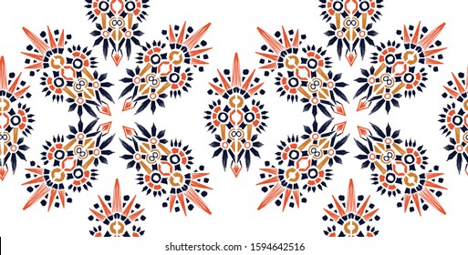 Nice native hand-drawn ikat geometric background - Ethnic folk pattern. Tribal embroidery background