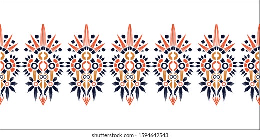 Nice native hand-drawn ikat geometric background - Ethnic folk pattern. Tribal embroidery background