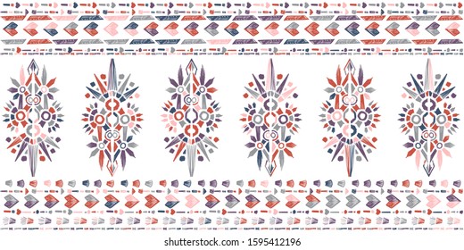 Nice native hand-drawn ikat geometric background - Ethnic folk pattern. Tribal embroidery background