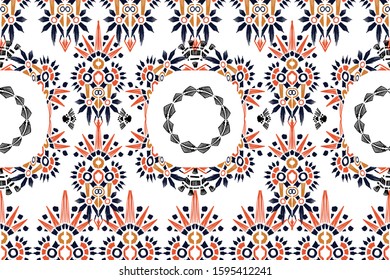 Nice native hand-drawn ikat geometric background - Ethnic folk pattern. Tribal embroidery background