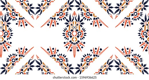 Nice native hand-drawn ikat geometric background - Ethnic folk pattern. Tribal embroidery background