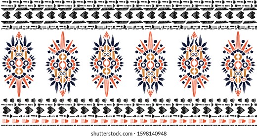 Nice native hand-drawn ikat geometric background - Ethnic folk pattern. Tribal embroidery background