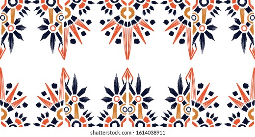 Nice native hand-drawn ikat geometric background - Ethnic folk pattern. Tribal embroidery background