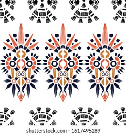 Nice native hand-drawn ikat geometric background - Ethnic folk pattern. Tribal embroidery background