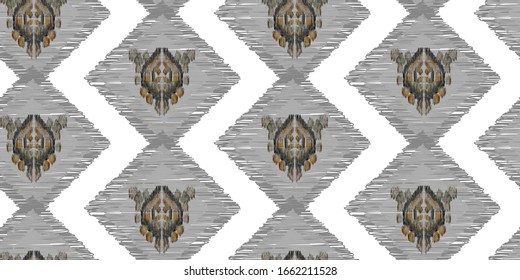 Nice native hand-drawn ikat geometric background - Ethnic folk pattern. Tribal embroidery background
