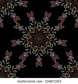 Nice neutral, pink and brown hand-drawn seamless vector illustration. Elegant seamless pattern with floral and Mandala elements.