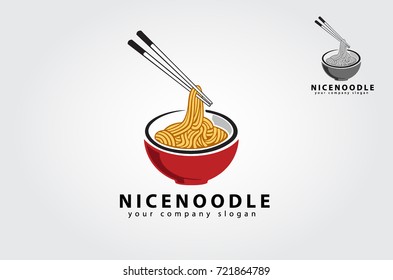 Nice Noodle Vector Logo Template.  Noodle restaurant and food logo template. Vector logo illustration.