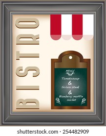 Nice nostalgic bistro poster with chalkboard menu and black frame