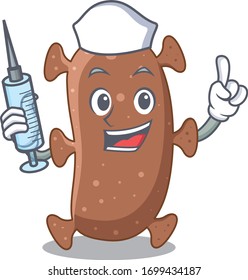 A nice nurse of actinomyces israelii mascot design concept with a syringe