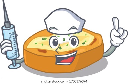 A nice nurse of baked potatoes mascot design concept with a syringe