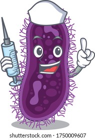 A nice nurse of lactobacillus rhamnosus bacteria mascot design concept with a syringe