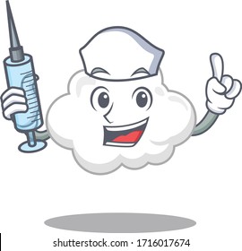 A nice nurse of white cloud mascot design concept with a syringe