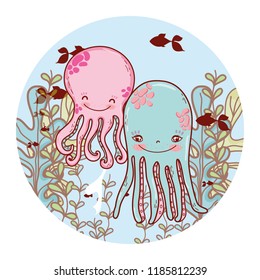 nice octopus couple with seaweed plants