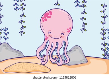 nice octopus with seaweed plants hanging
