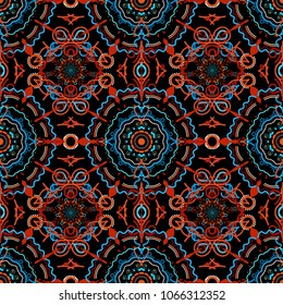 Nice orange and red hand-drawn seamless vector illustration. Elegant seamless pattern with and Mandala elements.