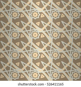Nice ornamental seamless pattern background in oriental style. Bright, graphic design for curtain, textile, carpet or other purpose. Contemporary tracery. Equable tessellated repeatable backdrop.