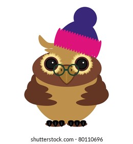nice owl in cap on white background