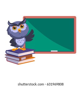 Nice owl, he is pointing a blackboard
